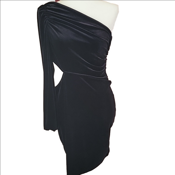 Simplee One Shoulder Velour Ruched Cutout Bodycon Cocktail Mini Dress Size M NWT - Picture 1 of 12